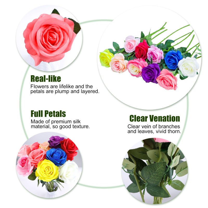 RETON 10 Pcs Artificial Silk Rose Flower, Realistic Roses Fake Flowers for DIY Wedding Bouquets Centerpieces Party Garden Home Floral Arrangement Decoration - 50cm (Multicolor) - Image 3